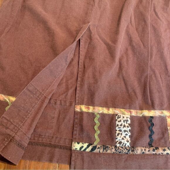 Stonebridge Brown Linen MIDI Skirt Ric Rac Animal Print Teacher XL - Picture 3 of 8
